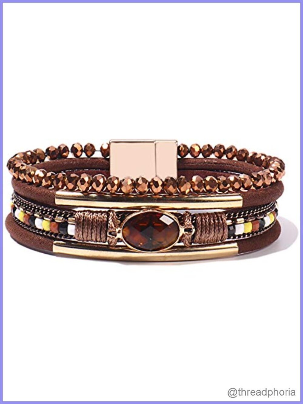 Crystal Beaded Leather Wrap Bracelet Boho Stackable Chunky Western Cuff